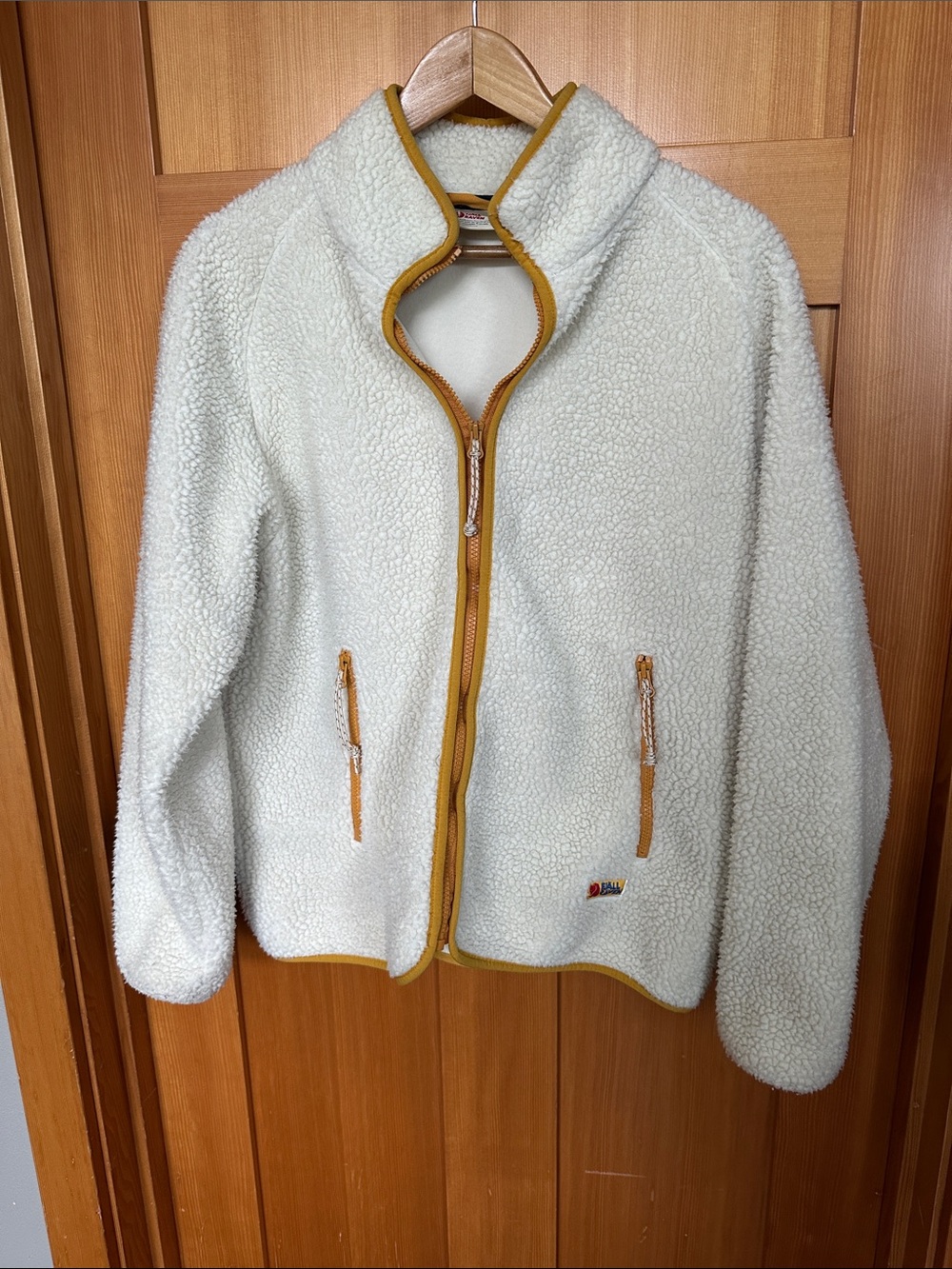 Fjallraven Cream Sherpa Zip-Front Jacket with Mustard Trim